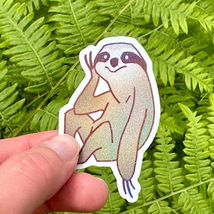 Sloth Sticker, 3 Toed Sloths, Sparkly Holographic Animal Stickers, Cute Sloth Illustration, Wildlife Rain Forest Jungle Sloths, Sloth Gift