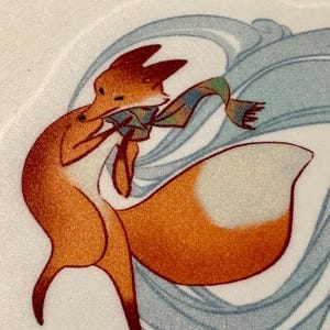 Red Fox Sticker Cold Weather Scarf, Cottagecore Themed Storybook Style Art, Nature Lover Autumn Sticker, Cute Fox Whimsical Animal Stickers