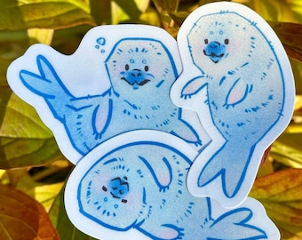 Stickers petits phoques, bébés phoques duveteux, pack d'autocollants en vinyle scintillant ou mat