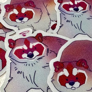 May include: Five colorful stickers featuring cartoon red pandas. The red pandas are depicted in various poses, including sitting, standing, and walking. The stickers have a glossy finish and are perfect for adding a touch of whimsy to laptops, water bottles, or journals.