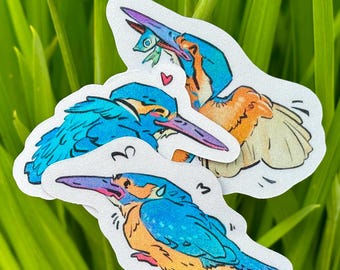 Kingfisher Bird Stickers - Sparkly or Matte Waterproof Vinyl Decals - Sticker Pack - Set of 3