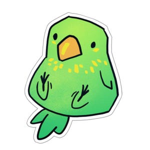 Lustiger Papageien-Aufkleber, niedlicher kleiner grüner Vogel-Aufkleber, Birb, Vögel, Party-Papageien-Aufkleber, Sittich-Kunst, mattes Vinyl oder funkelnde Aufkleber