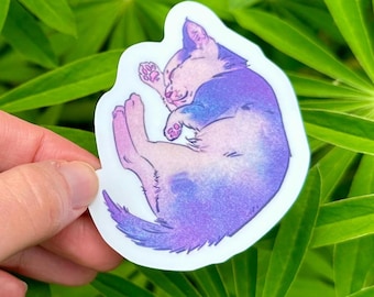 Sleepy Kitty Sticker: Sparkly or Matte Vinyl Purple Cat Decal