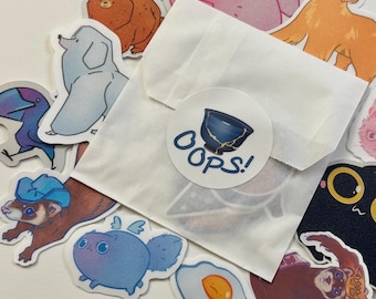 Oops Sticker Pack, Imperfect Discount Stickers, Mystery Sticker Pack Blind Box Sticker Set Random Variety Pack Sample Waterproof Stickers