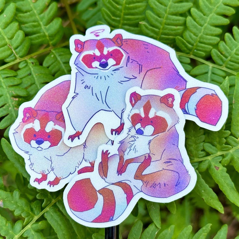 Sparkly Raccoon Stickers, Raccoon Sticker Pack, Trash Panda Sticker, Urban Wildlife, Raccoons Decal, Cozy Illustration image 1