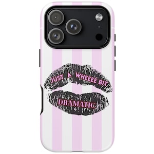 Funda para teléfono con diseño de labios a rayas rosas y blancas Just a Wheee Bit Dramatic