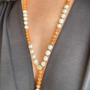 Long Natural Pear Agate Necklace for Women, Handmade Chic Gemstone Summer Jewelry, Beaded Long Pearl Gift for Women, Anniversary Gift