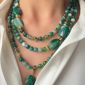 Green Agate Necklace, Unique Handmade Gemstone Necklace, Birthday Gift for Women, Big Bold Statement Necklace