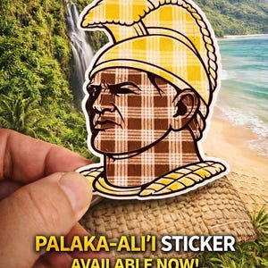 Palaka Aliʻi Sticker: Hawaiian Chief Profile, Palaka Pattern Vinyl Decal