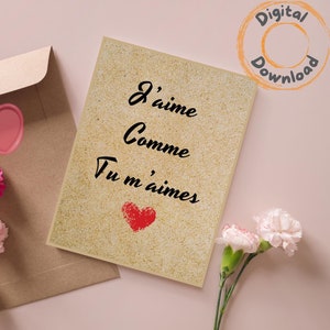 Carte Saint-Valentin, Romantique, Carte pour Amoureux, Carte élégante, Téléchargement numérique, Je t'aime