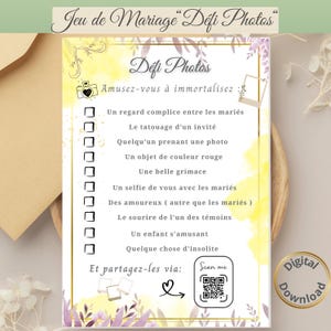 Jeu de Mariage, Défi photo, Activité mariage ,Mariage champêtre chic, Animation Invités, téléchargement numérique, Jeu personnalisable