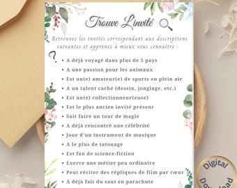 Customizable wedding game, wedding entertainment game, floral theme, wedding quiz, wedding game to print