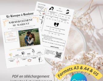 Wedding Gazette, wedding newspaper, invitation, customizable, announcement, DIY wedding newspaper