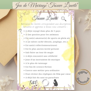 Jeu mariage personnalisable, animation pour mariage, mariage bohème chic, thème floral, téléchargement instantané, quiz mariage,