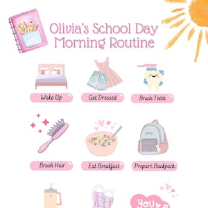 Personalized Girls Morning Routine Chart: School Week Visual Aid