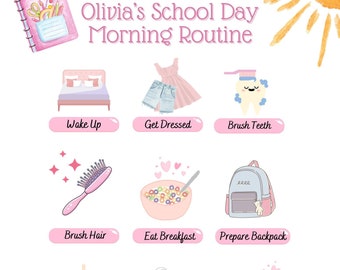 Personalized Girls Morning Routine Chart: School Week Visual Aid