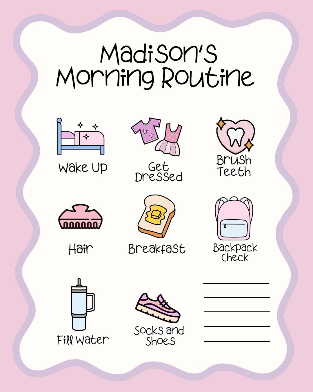 Personalized Girls Morning Routine Chart: School Week Visual Aid - Etsy