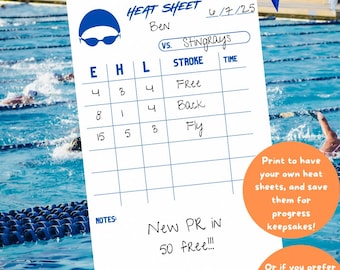 Swim Meet Heat Sheet: Printable & Digital Tracker (Instant Download)