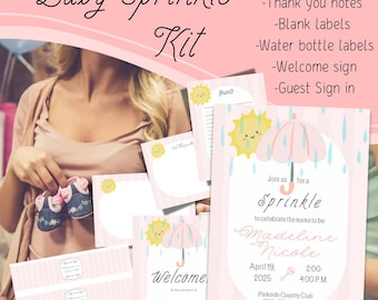 Pink Baby Sprinkle Kit: Invitation, Thank You Card, Labels (Digital Download)
