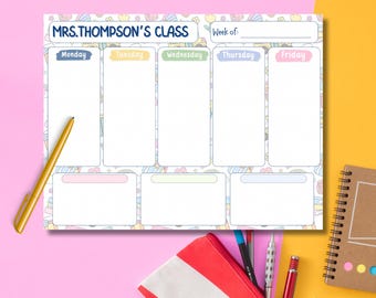 Teacher weekly desk planner - customized