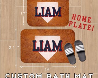 Custom Baseball Home Plate Bath Mat – Personalized Name Microfiber Rug