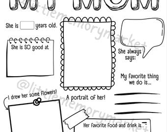 Mother's Day Printable: Kids Drawing & Questions Activity (Digital Download)