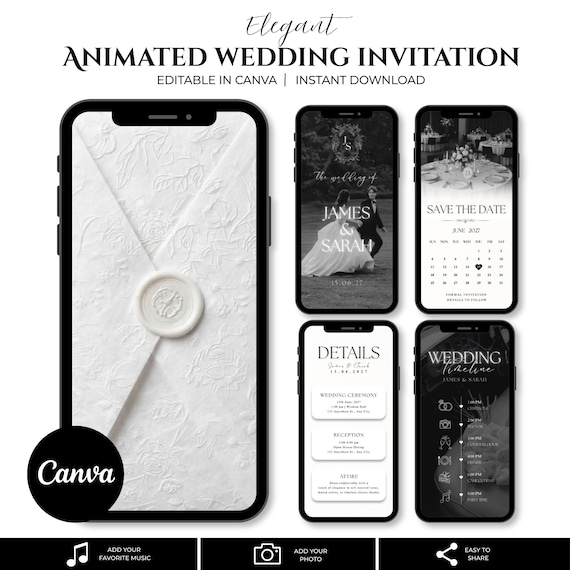 Animated Wedding Invitation Video Template, Opening Envelope Canva Editable Digital Invite, Electronic Wedding Invite, Elegant Save the Date