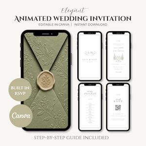 Animated Wedding Invitation Video Template, Canva Editable Digital Invite, RSVP Website, QR Code, Minimalist Save the Date