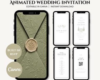 Animated Wedding Invitation Video Template, Canva Editable Digital Invite, RSVP Website, QR Code, Minimalist Save the Date