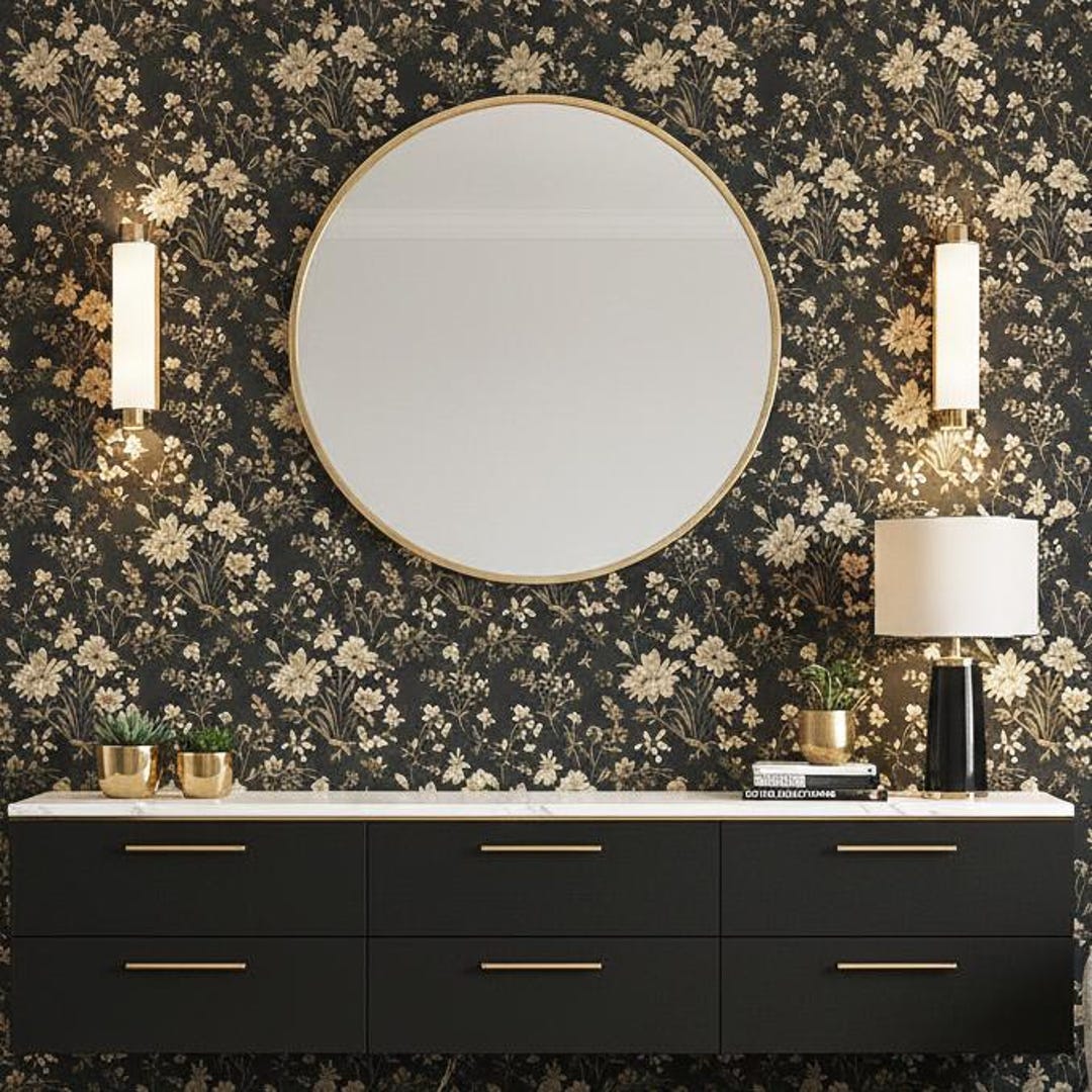 Elegant Victorian Floral Wallpaper Cream Black Vintage Botanical Mural ...