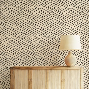 Neutral Boho Abstract Wallpaper Modern Geometric Wallpaper Abstract Line Art Wallpaper Tribal Geometric Peel and Stick Wallpaper Minimalist