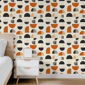 Abstract Geometric Wallpaper Black and Orange Wallpaper Retro Modern Wallpaper Bauhaus Wallpaper Modern Geometric Wallpaper