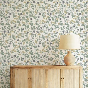 Vintage Floral Wallpaper Peel and Stick Sage Green Leaves Wallpaper Nordic Wallpaper Traditional Botanical Wallpaper Nature Wallpaper