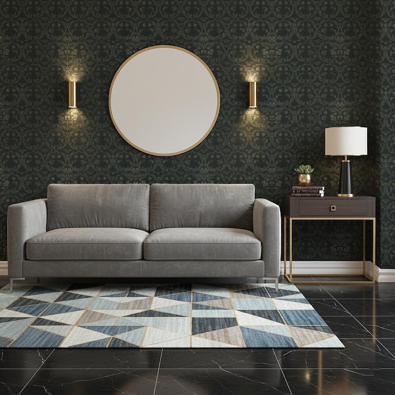 Dark Green Gothic Damask Wallpaper Moody Academia Victorian Mural