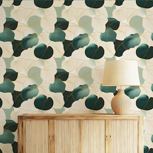 Emerald Green Tropical Leaf Wallpaper Peel and Stick Luxury Wallpaper Abstract Floral Wallpaper Modern Elegant Leaves Wallpaper Botanical