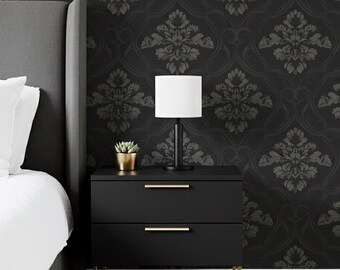 Luxury Moody Victorian Wallpaper Damask Vintage Black Grey Mural Elegant Baroque Charcoal Wallcovering Gothic Ornate Floral Bedroom Accent