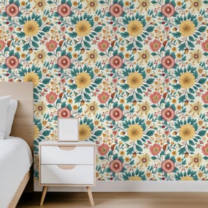 Vintage Eclectic Floral Wallpaper Colorful Botanical Flower Mural Peel and Stick Maximalist English Garden Wallcovering Whimsical Wall Decor