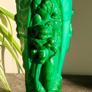 Wazon ze szkła malachitowego w stylu Art Deco, Curt Schlevogt, etykieta Ingrid, Bohemia ok. 1930 r.