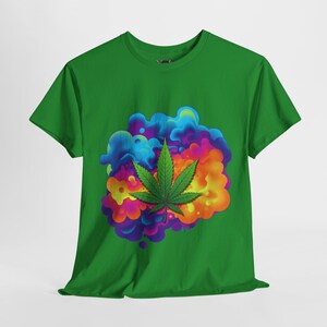 Kleurrijke marihuana psychedelische plasmawolk - zwaar katoenen uniseks T-shirt, stoner T-shirt, marihuanashirt, festivaloutfit, feestshirt