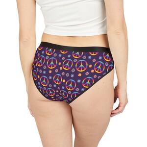 Bohemian Peace Sign Women&#39;s Underwear Set, Trippy Bikini Brief, Psychedelic Lingerie, Hippie Intimates, Colorful Floral Design