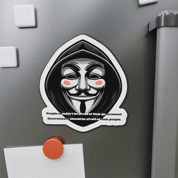 反抗的なダイカットマグネット - ガイ・フォークスのマスク、抗議アート、活動家への贈り物、政治的な声明、「Vフォー・ヴェンデッタ」の引用