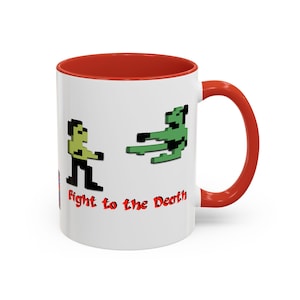 Fight to the Death - Vintage Gamer Accent Coffee Mug, Retro Gaming Gift, Video Game Mug, Collectible, 1980&#39;s Nostalgia, Karate Pixel Art