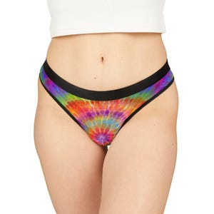 Vibrant Tie-Dye Women&#39;s Thongs, Colorful Underwear, Gift for Her, Psychedelic Thong, Hippie Vibe, Trippy Panties