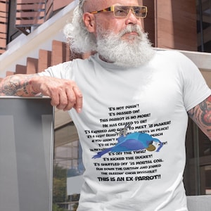 Ex-Parrot Unisex Heavy Cotton Tee, Humorystyczny T-shirt, Dziwaczny prezent, Odzież dla miłośników komedii, Nowość Tee