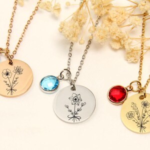 Combined Christmas Birth Month Flower Bouquet Necklace, Birth Flower Family Necklace, Personalized Gifts for Her, Bouquet Flower Birthday