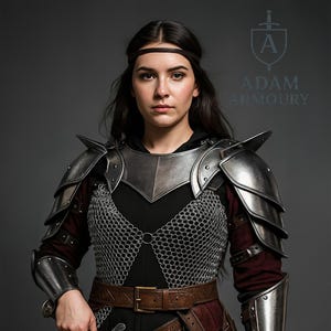 Steel Lady Warrior Fantasy Pauldrons, Gorget & Chainmail Bracers | Medieval Lady Armor | LARP Women&#39;s armor Cosplay Armor | Gift For Female