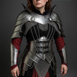 Medieval Steel Lady Knight Armor – Chainmail, Gorget & Pauldrons, Cosplay Armor, Sca Armor, Larp Armor, Fantasy Armor, Gift for women