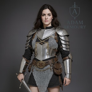 Lady Warrior Full Body Armor Pauldrons, Gorget & Chainmail | Medieval Lady Armor | LARP Women&#39;s armor Cosplay Armor | Gift For women