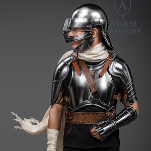 Blackened steel full suit of armor, Medieval Guts Berserk Full Suit Of Armor LARP Blackened Steel Cosplay Half Body Knight Blackened Armor