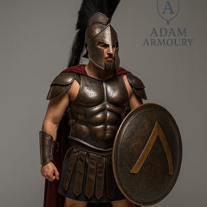 Spartan Warrior 300 Costume | Ancient Greek Armor Set With Shield, Cape, Helmet, Greaves, Bracers, Skirt | 300 Movie Inspired Cosplay Outfit